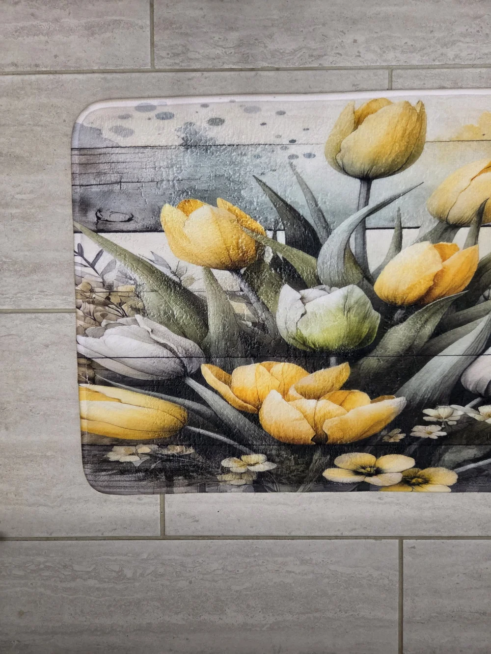 Floral Tulip and Butterfly Oversize Memory Foam Mat in Yellow and Gray